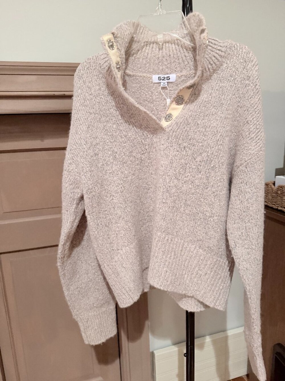 525 America Boxy Snap Front Henley Sweater Oat XS